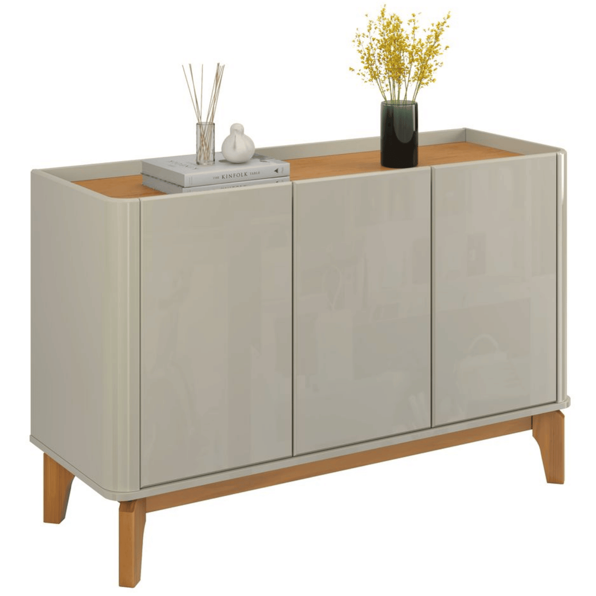 Balcão Buffet Flip Patrimar 123cm 3 Portas Off White e Cinamomo