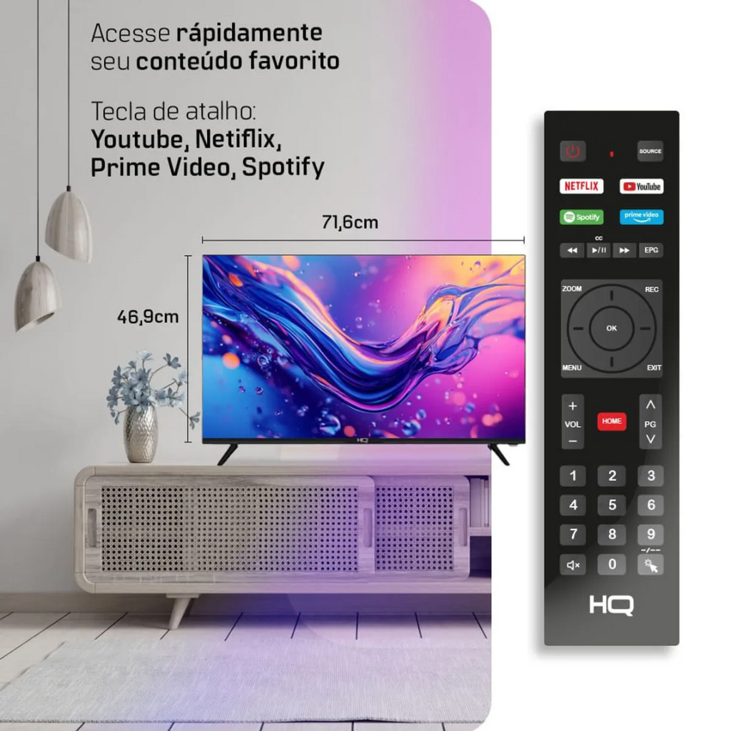 Smart TV LED 32" HD HQ Frameless Slim Android Bivolt