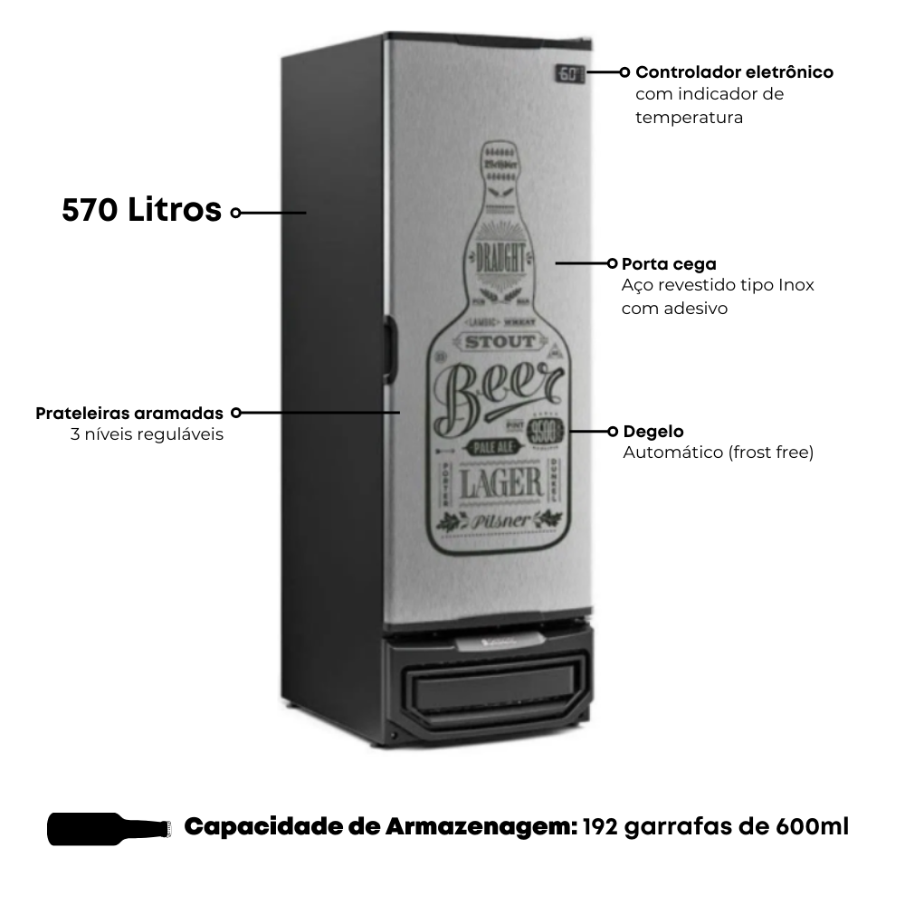 Cervejeira Gelopar 570L GCB-57 GW/TI Adesivado Inox 220V