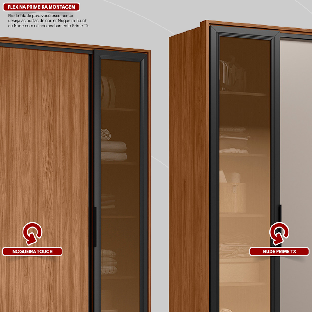 Roupeiro Laredo Demóbile 267cm 4 Portas 4 Gavetas Flex Nogueira/Nude