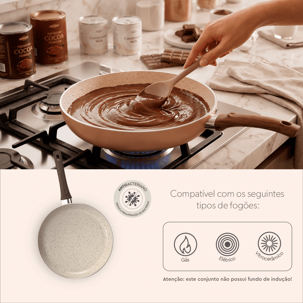Frigideira Ceramic Life Brinox 24cm Antiaderente Primea Cappuccino