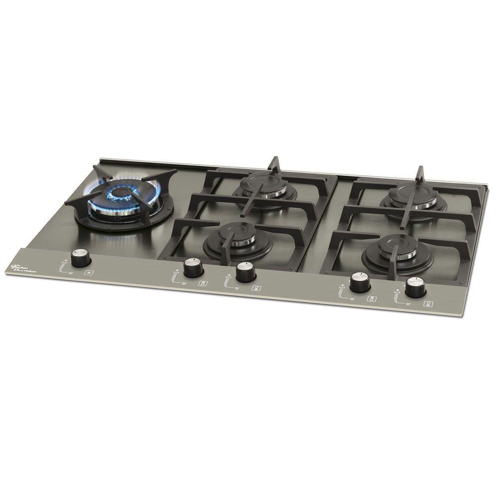 Cooktop à Gás Fischer 5 Bocas Platinium Prime Tripla chama Trempe em Ferro Fundido 19784-51515 Bivolt