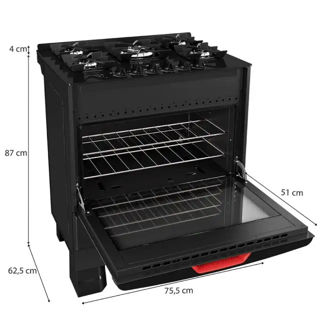 Fogão 5 bocas Mueller MFV5BF com Mesa de Vidro e Grades de Ferro Fundido Preto 220V