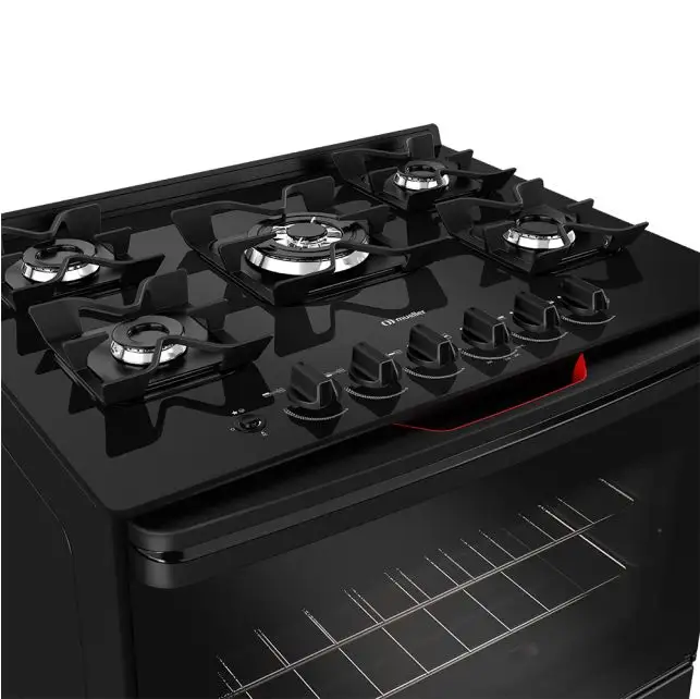 Fogão 5 bocas Mueller MFV5BF com Mesa de Vidro e Grades de Ferro Fundido Preto 220V