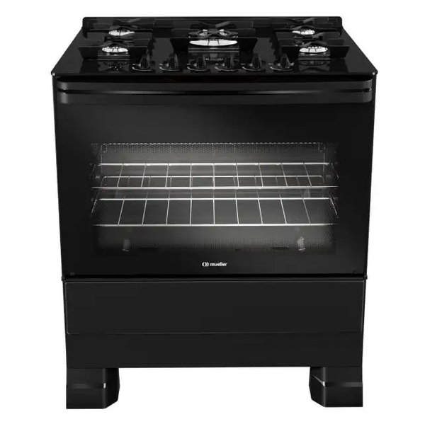 Fogão 5 bocas Mueller MFV5BF com Mesa de Vidro e Grades de Ferro Fundido Preto 220V