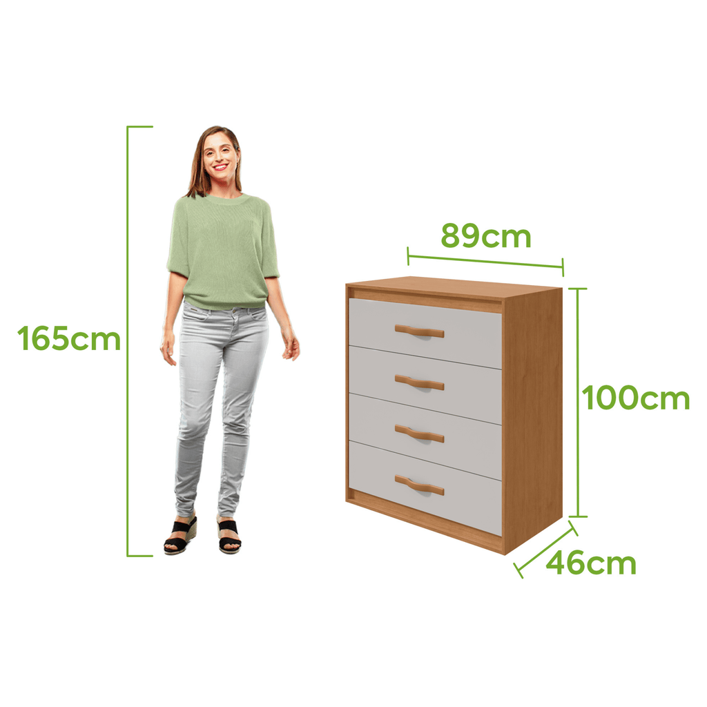 Cômoda Suavitá Lopas 4 Gavetas 89cm Amêndoa e Off White