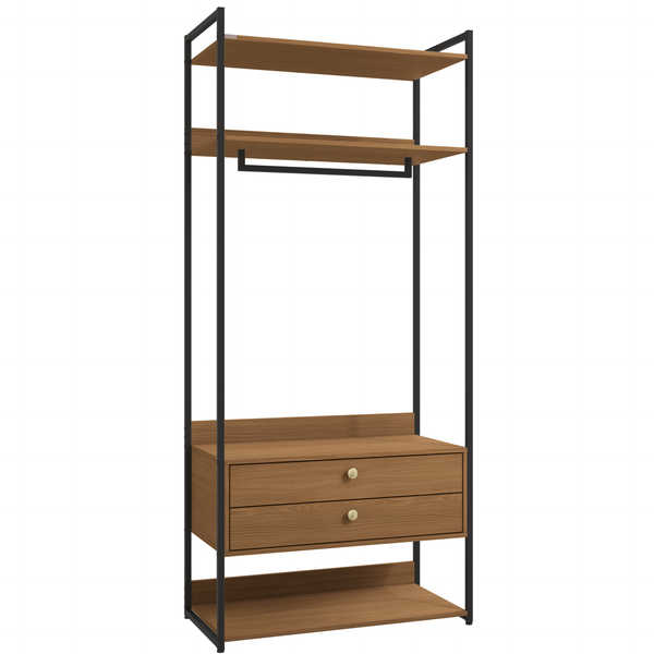 Armário Industrial Closet LI047 Kappesberg 89cm Cabideiro 2 Gavetas Canela e Preto Fosco