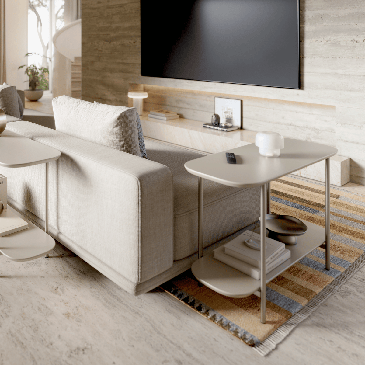 Mesa de Apoio para Sofá Lux Província 90cm Off White e Champanhe