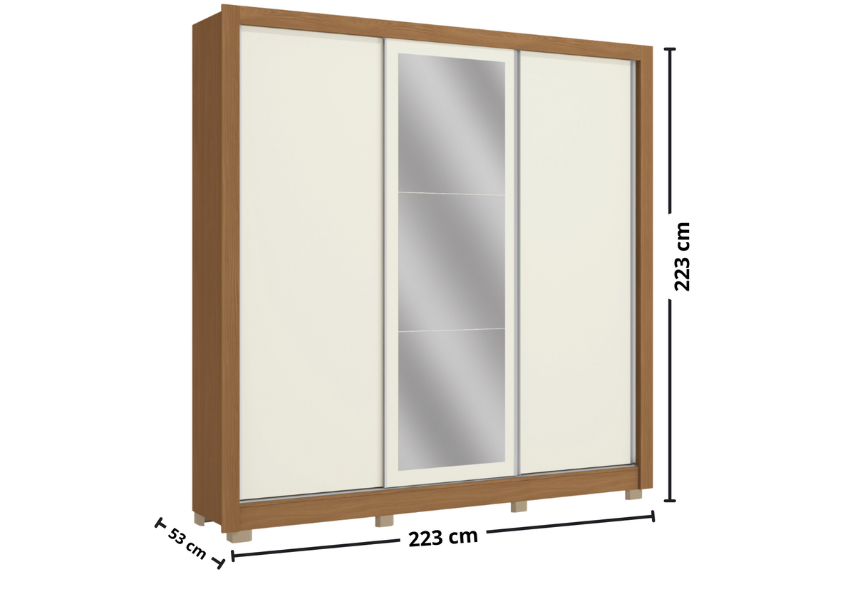 Roupeiro CB07M570 Kappesberg 223cm 3 Portas Flex com Espelho Canela e Off White