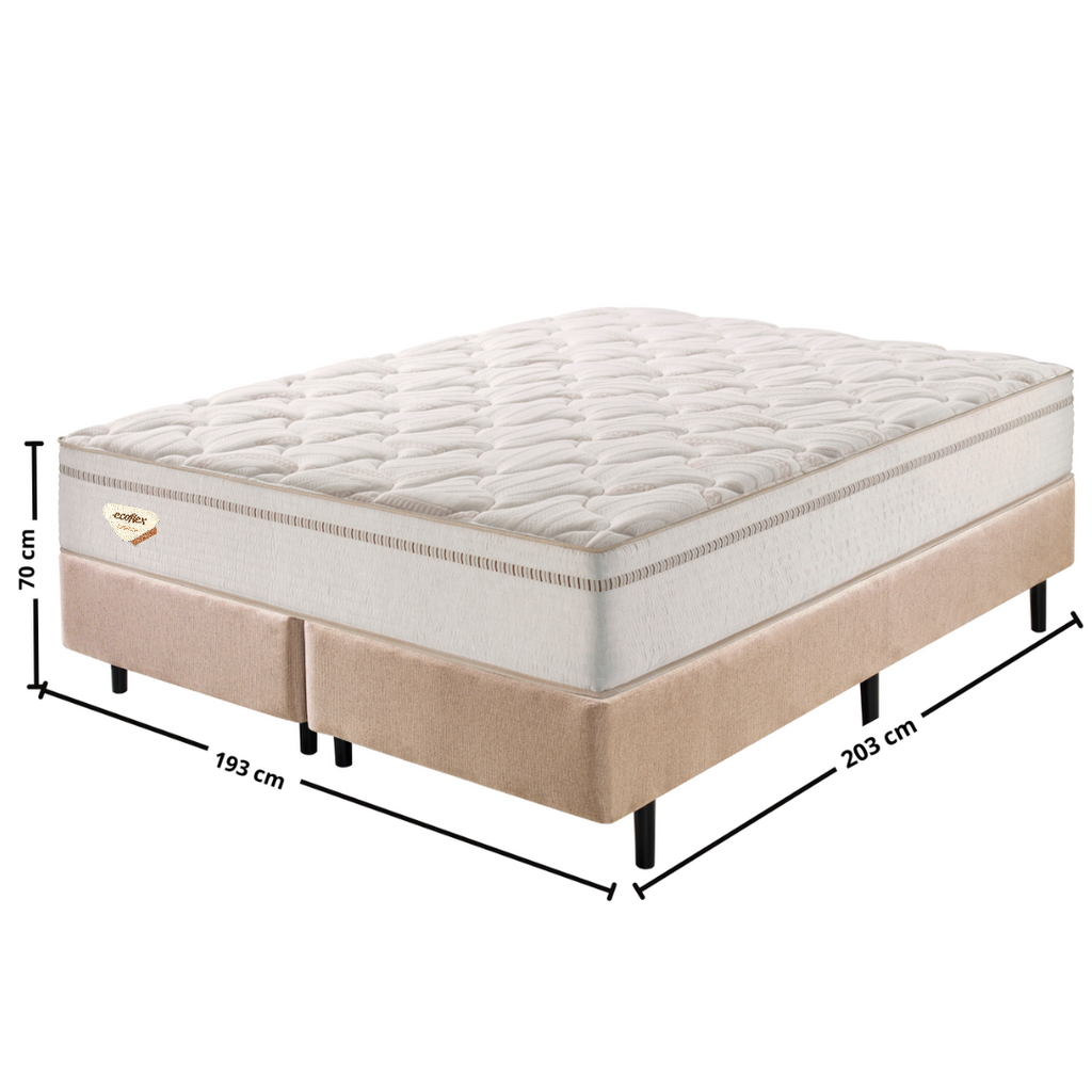 Conjunto Cama Box High Spring King Size Ecoflex 193x203x70cm Molas Superlastic Bege