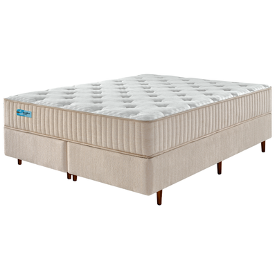Conjunto Cama Box Maze Queen Ecoflex 158x198x67cm Espuma Spring Foam Boucle Bege