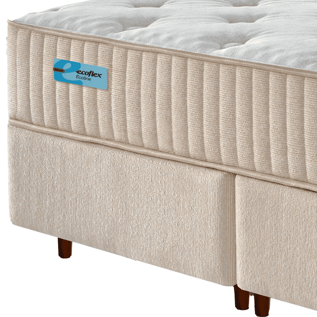 Conjunto Cama Box Maze Queen Ecoflex 158x198x67cm Espuma Spring Foam Boucle Bege