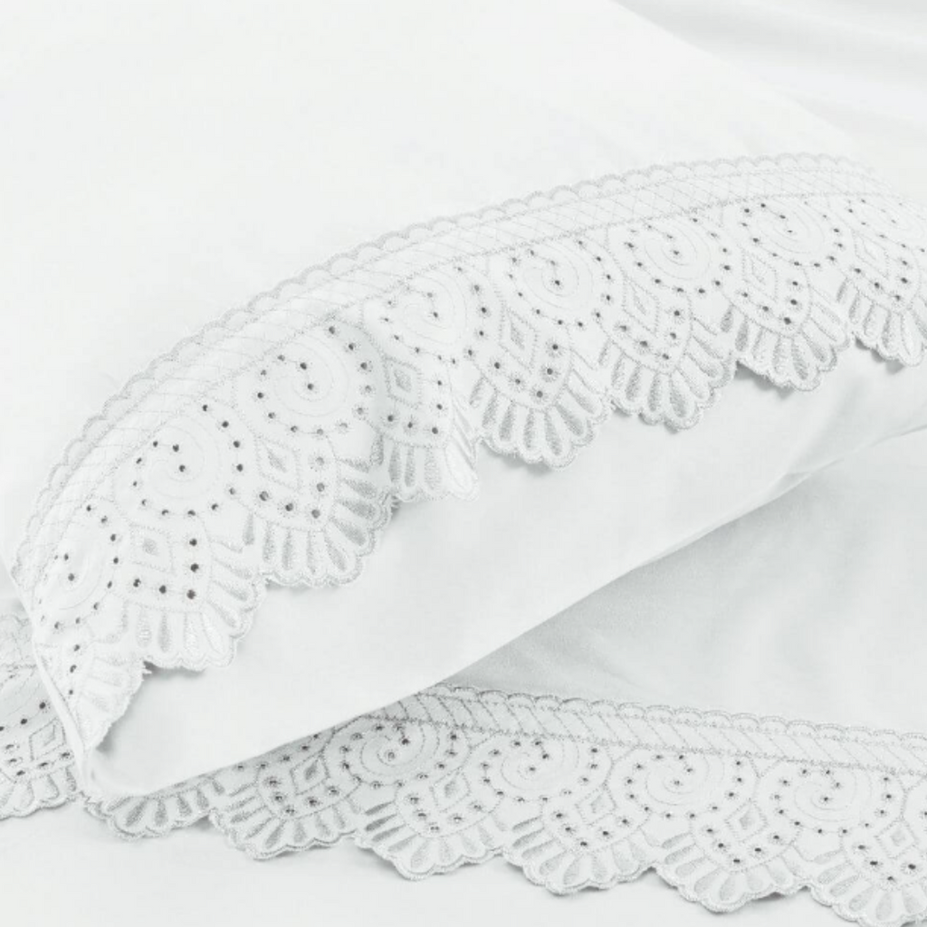 Jogo de Roupa de Cama Queen 4 Peças Hedrons Rendas Toque de Algodão  Branco