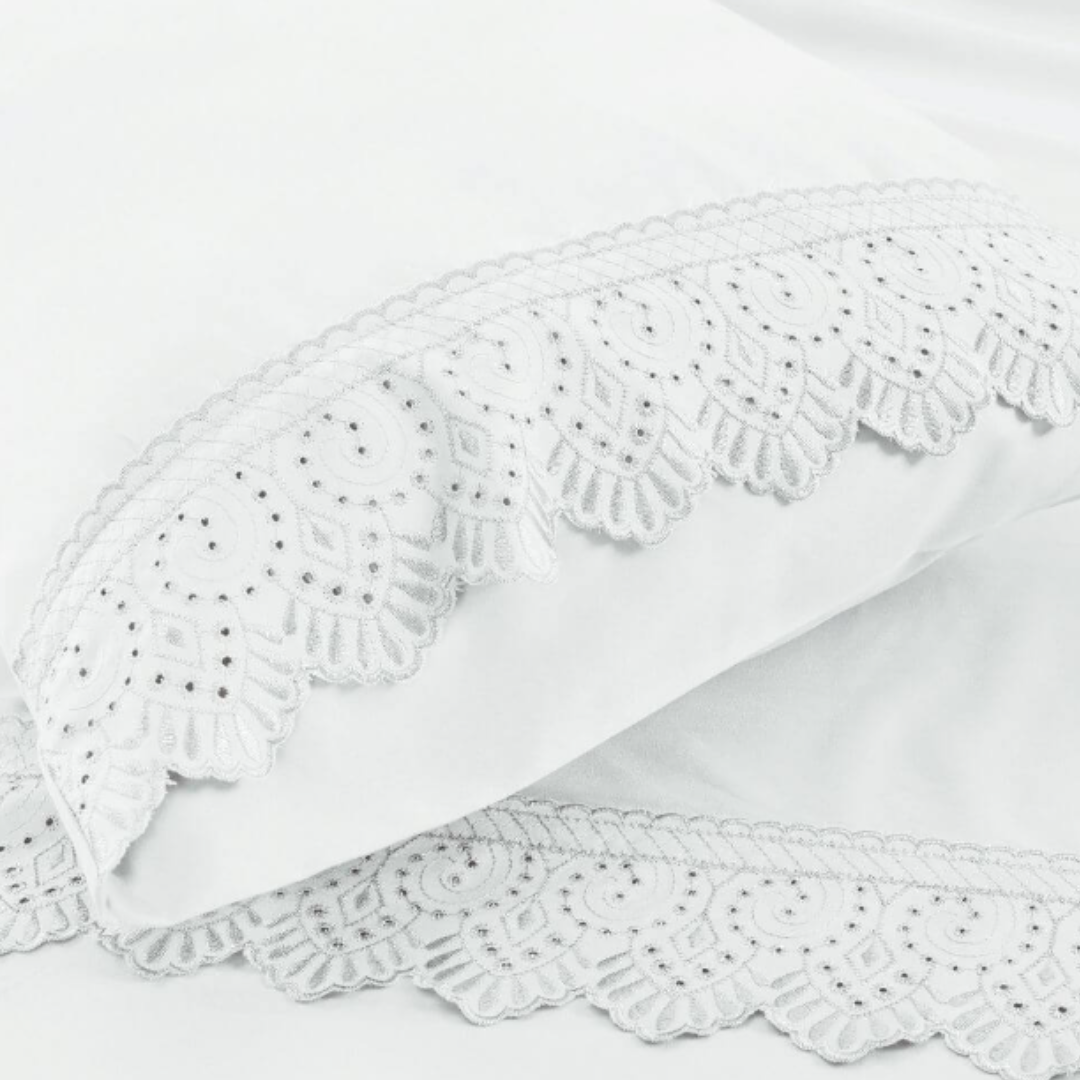 Jogo de Roupa de Cama Queen 4 Peças Hedrons Rendas Toque de Algodão  Branco