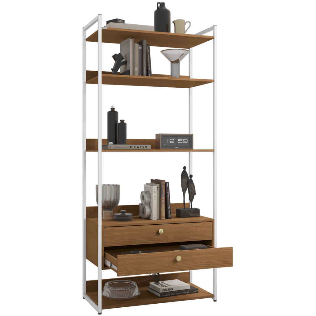 Armário Industrial Closet LI049 Kappesberg 89cm 5 Prateleiras 2 Gavetas Canela e Branco