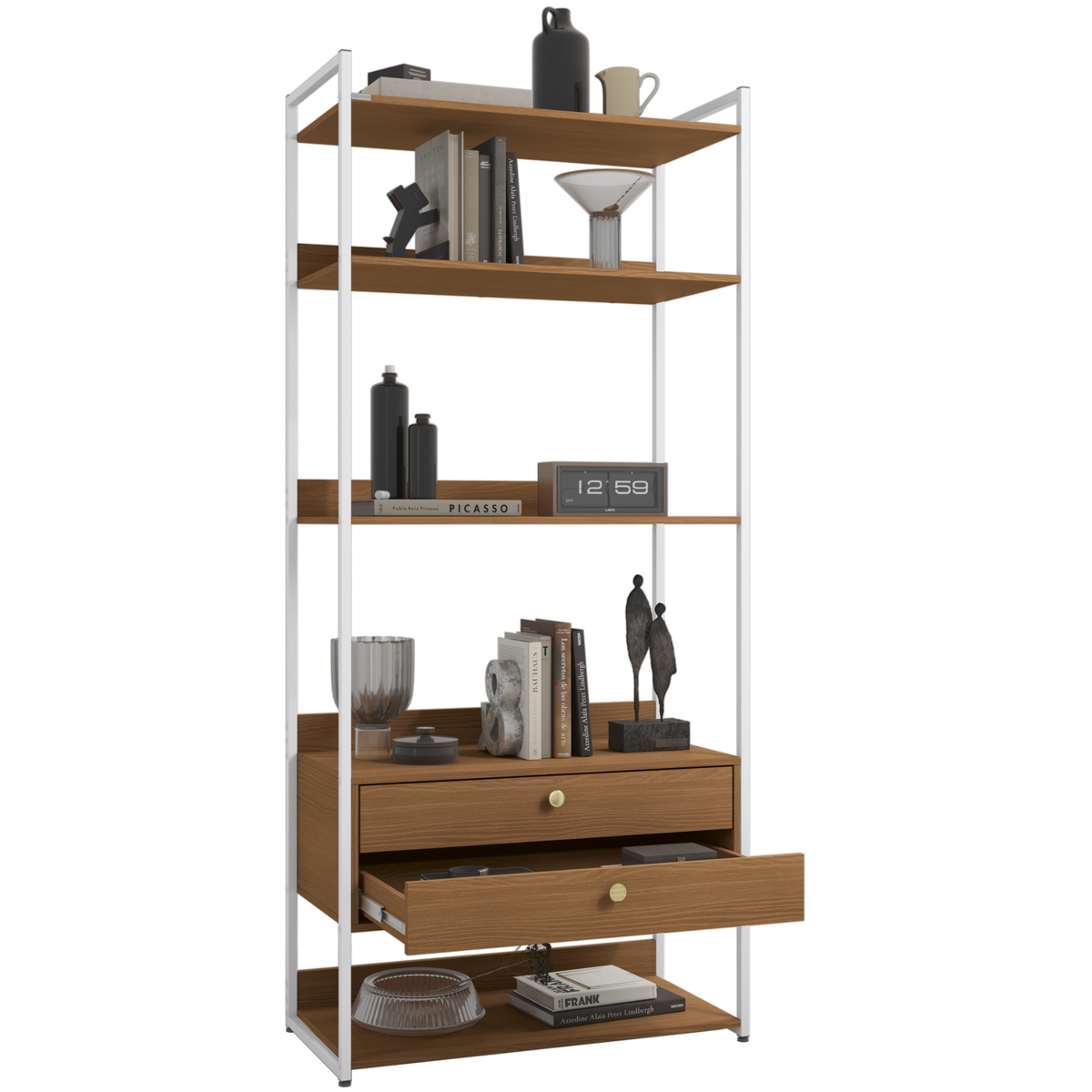 Armário Industrial Closet LI049 Kappesberg 89cm 5 Prateleiras 2 Gavetas Canela e Branco