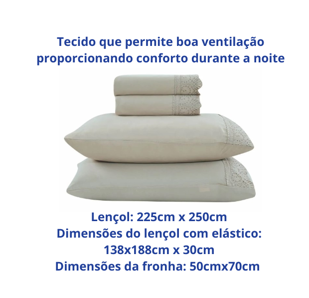 Jogo de  Roupa de Cama Casal  4 Peças  Hedrons Toque de Algodão Rendas Antílope