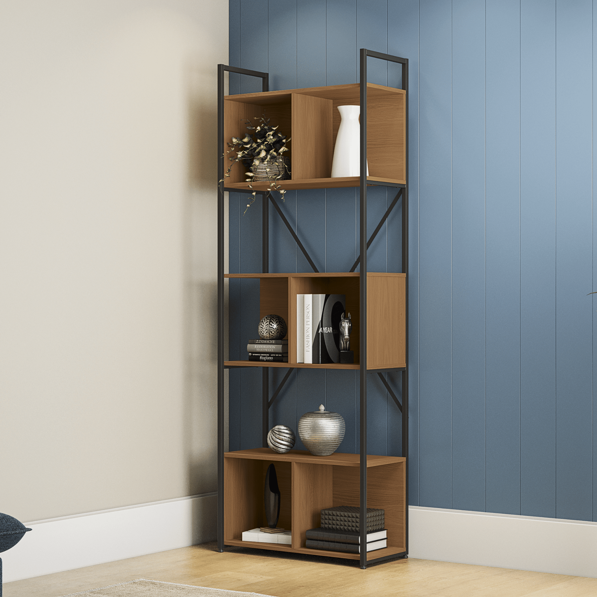 Estante Industrial Kappesberg com Nichos LI014 Canela e Preto Fosco