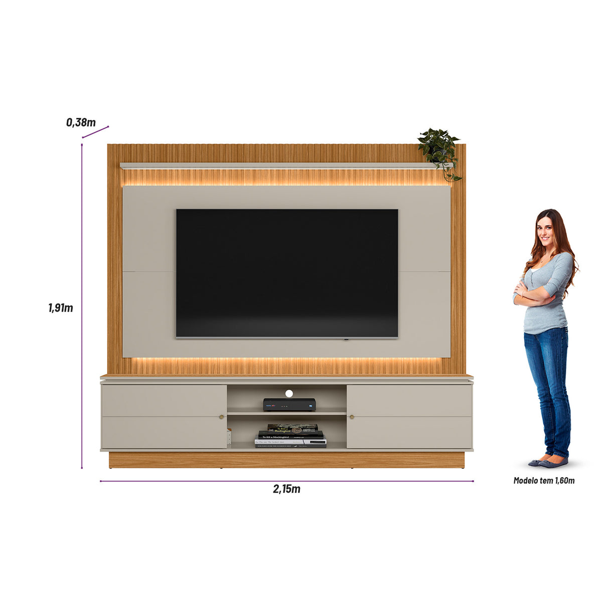 Home Guararapes Linea para TV 75'' com Led Nature e Off White
