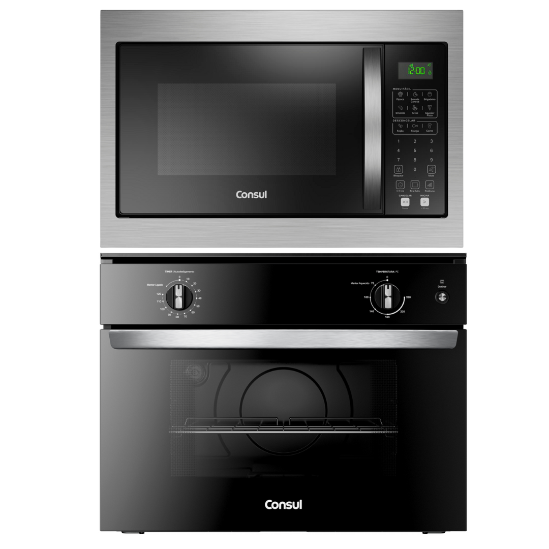 Kit Consul de Embutir Forno Elétrico 47L COB47BE+Micro-ondas 32L CM146AE Preto/Inox 220V