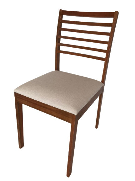 Cadeira Eco II Artsoli Madeira Castanho Claro com Encosto Ripado Linho Bege