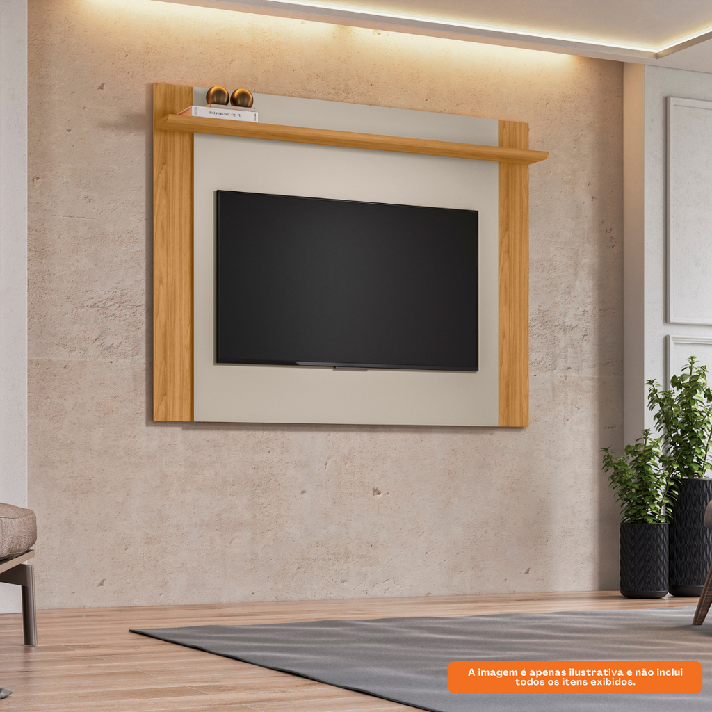 Painel Extensível Suspenso Tulum Linea para TV's até 55" com Prateleira Flex Tauari e Off White