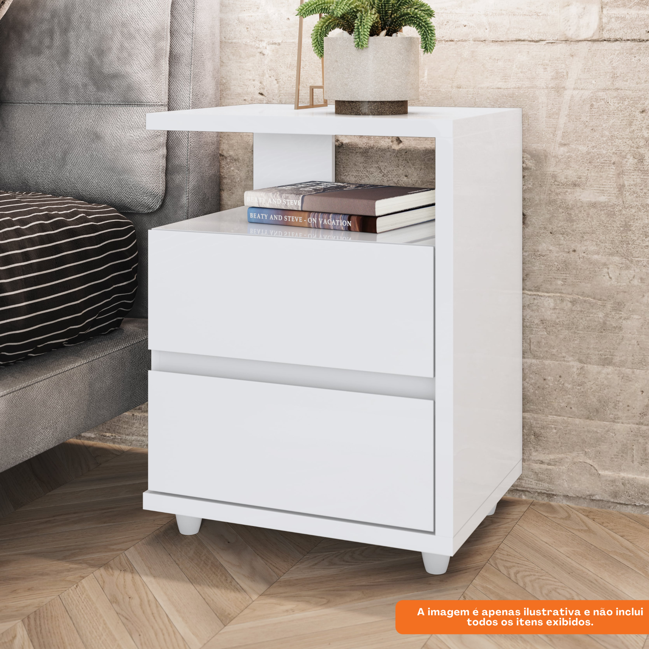 Mesa de Cabeceira Campeche Henn 2 Gavetas Branco