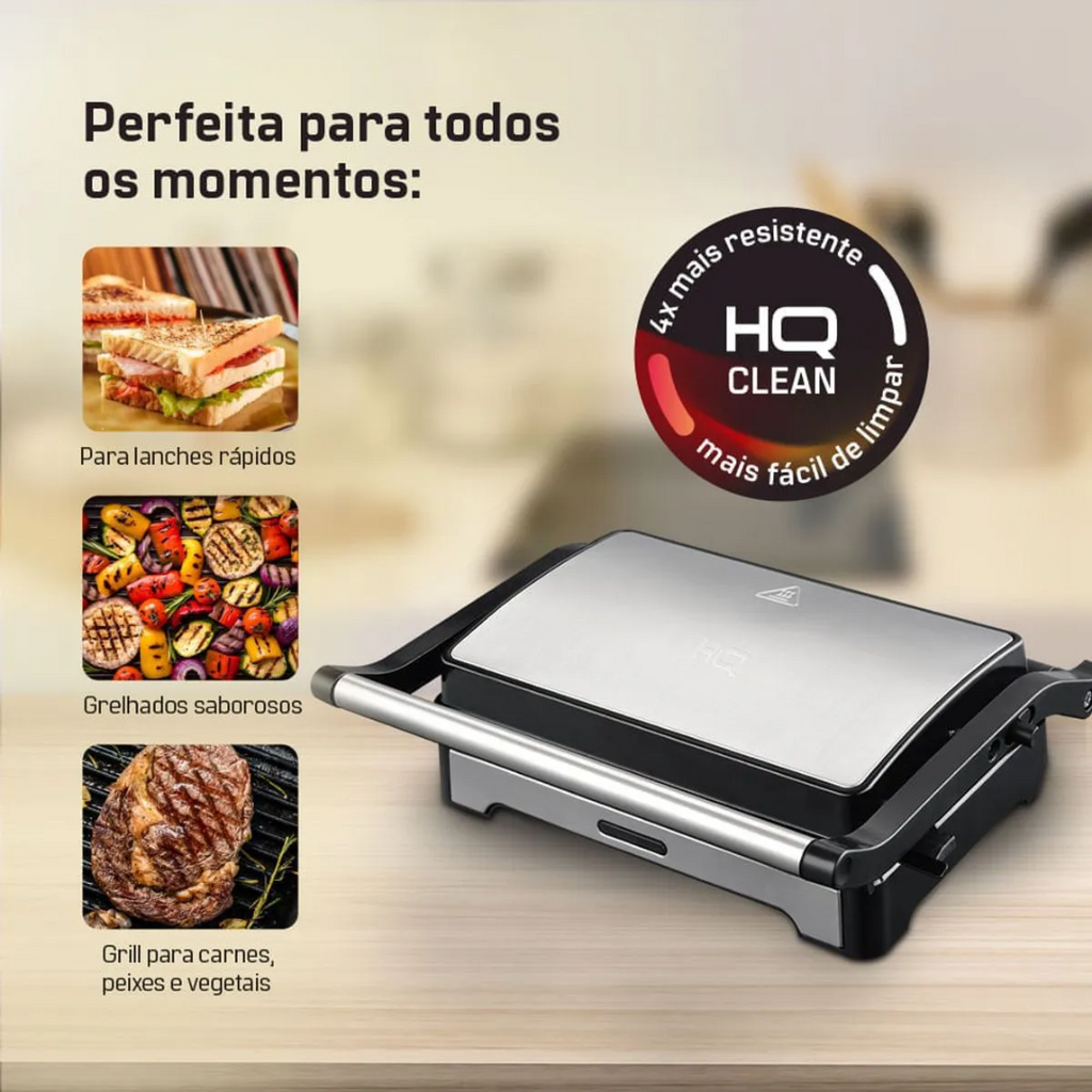 Sanduicheira e Mini Grill HQ Antiaderente 1000W Inox 220V