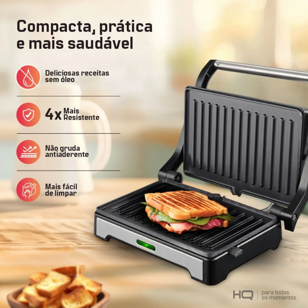 Sanduicheira e Mini Grill HQ Antiaderente 1000W Inox 220V