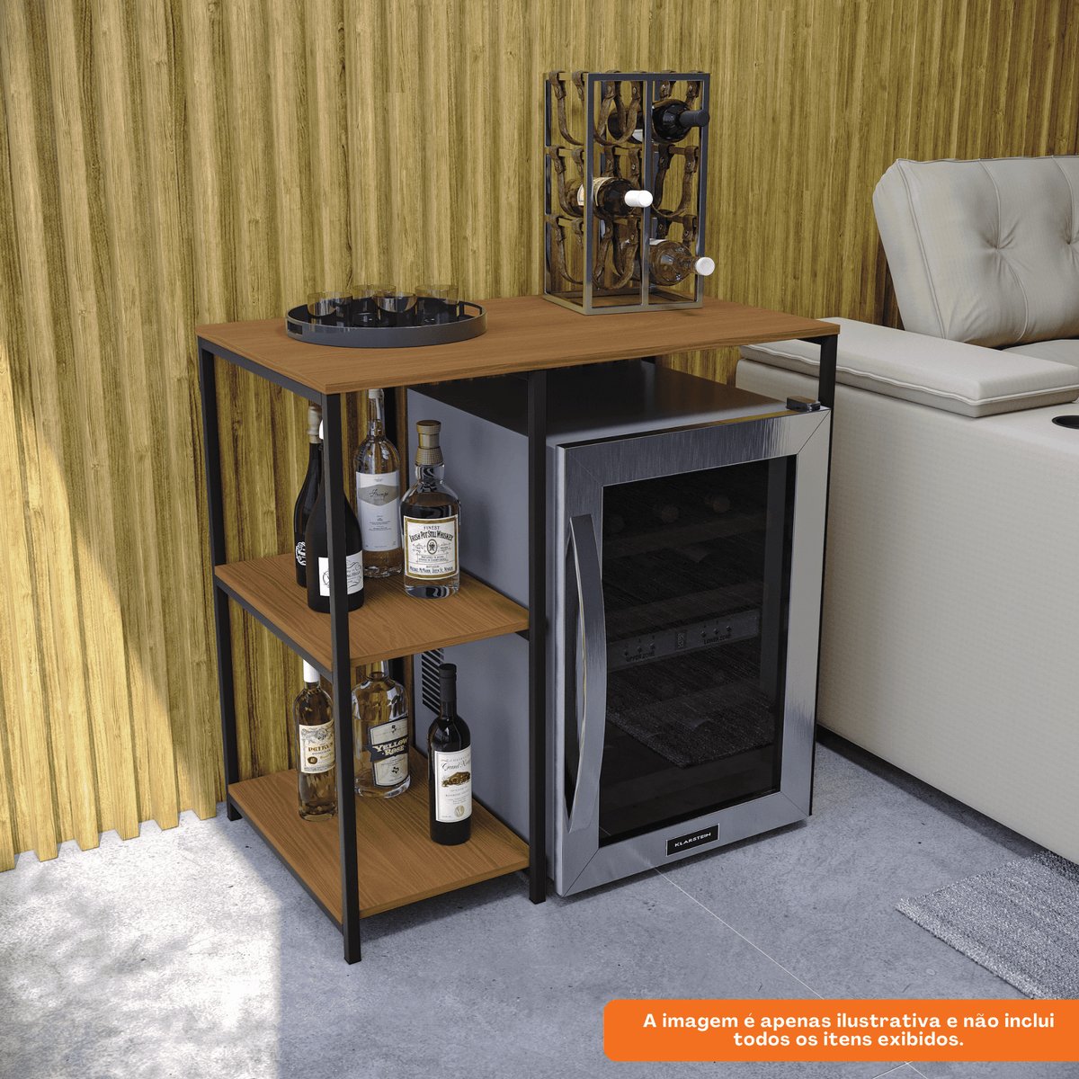 Bancada Industrial LI044 Kappesberg 90cm Prateleiras Canela e Preto