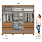Roupeiro Imperial Henn 100% MDF 260cm 6 Portas 3 Gavetas Cinamomo e Avelã