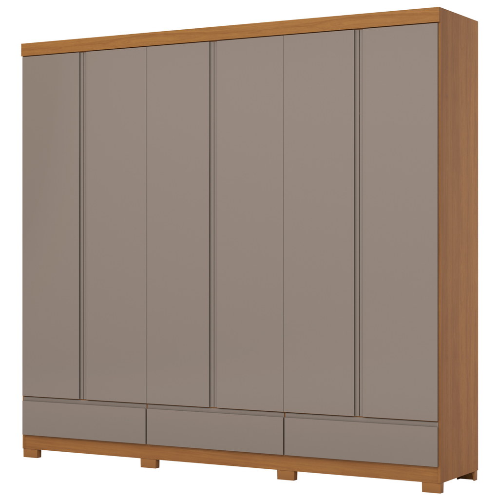 Roupeiro Imperial Henn 100% MDF 260cm 6 Portas 3 Gavetas Cinamomo e Avelã