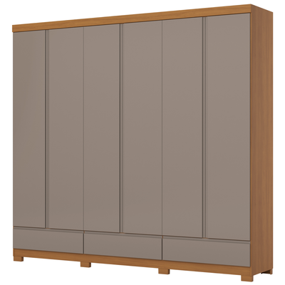 Roupeiro Imperial Henn 100% MDF 260cm 6 Portas 3 Gavetas Cinamomo e Avelã