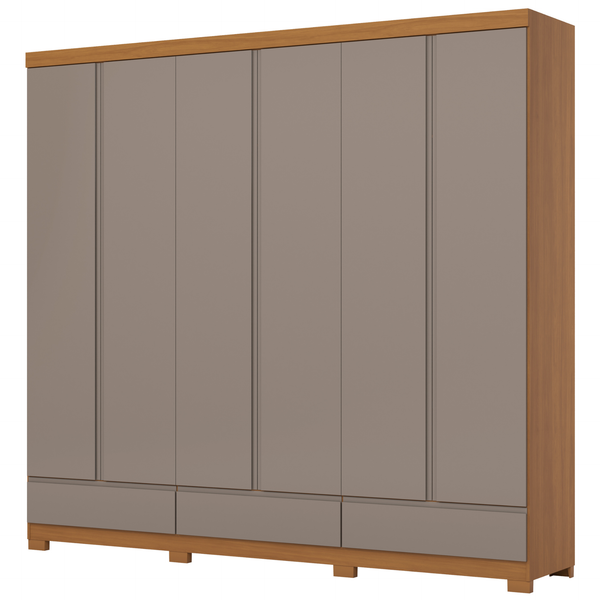 Roupeiro Imperial Henn 100% MDF 260cm 6 Portas 3 Gavetas Cinamomo e Avelã