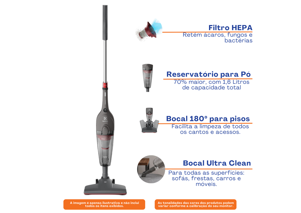 Aspirador de Pó Vertical 2 em 1 Electrolux STK15 Preto 220V