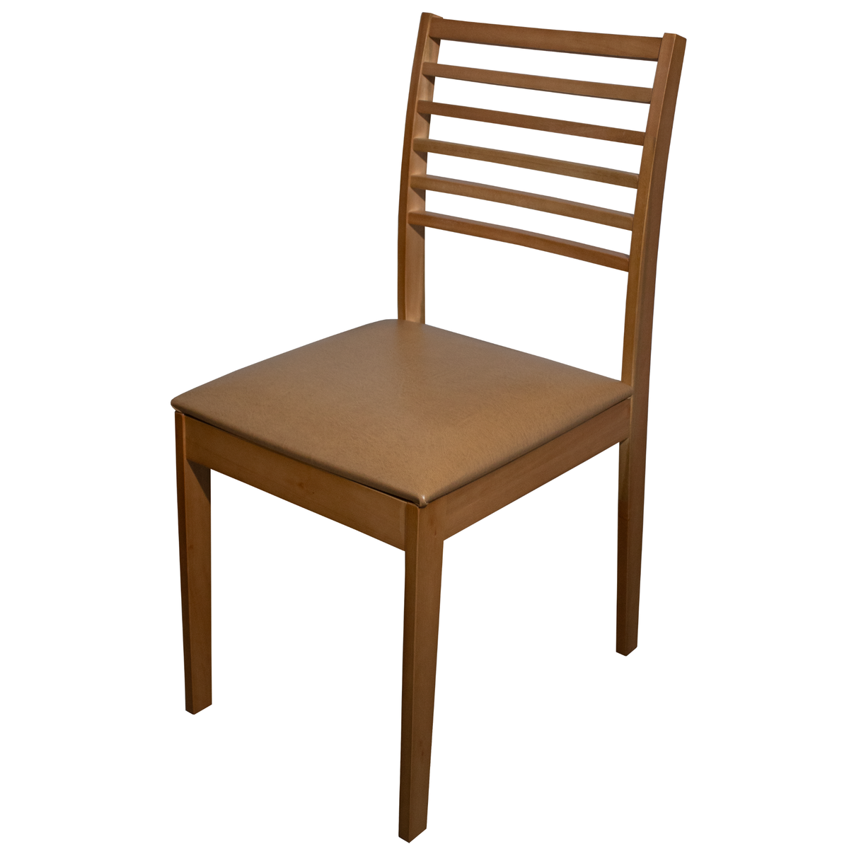 Cadeira Eco II Artsoli Madeira Castanho Claro com Encosto Ripado Courino Caramelo