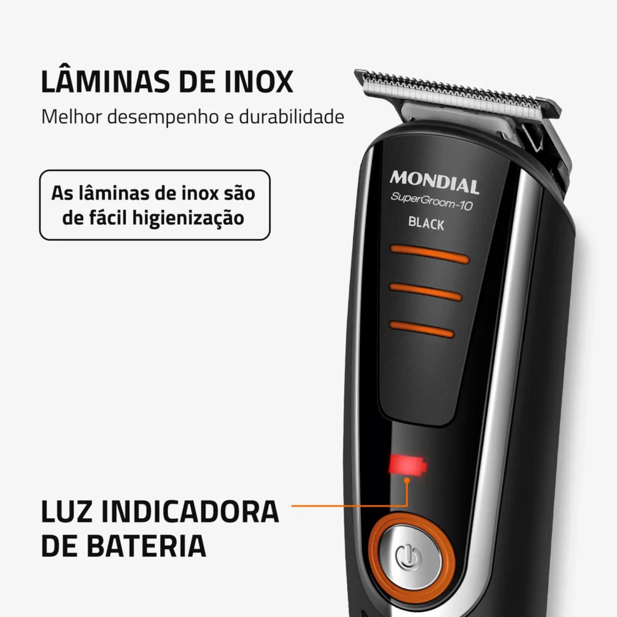 Aparador de Pelos BG-16 Mondial Super Groom 10 em 1 Preto e Laranja Bivolt