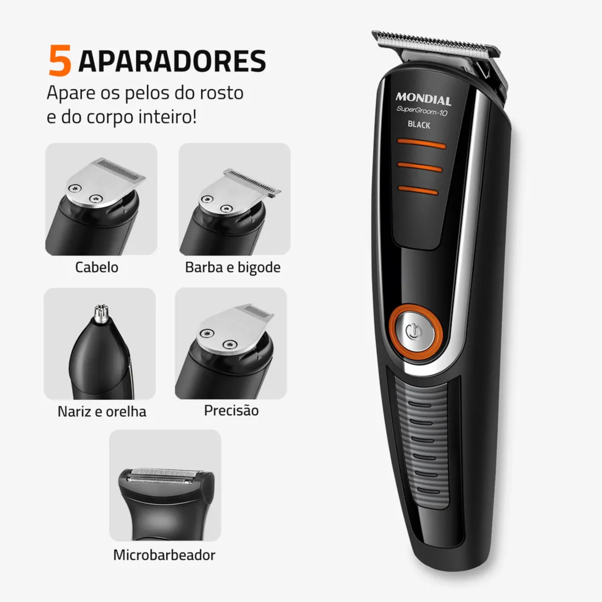 Aparador de Pelos BG-16 Mondial Super Groom 10 em 1 Preto e Laranja Bivolt
