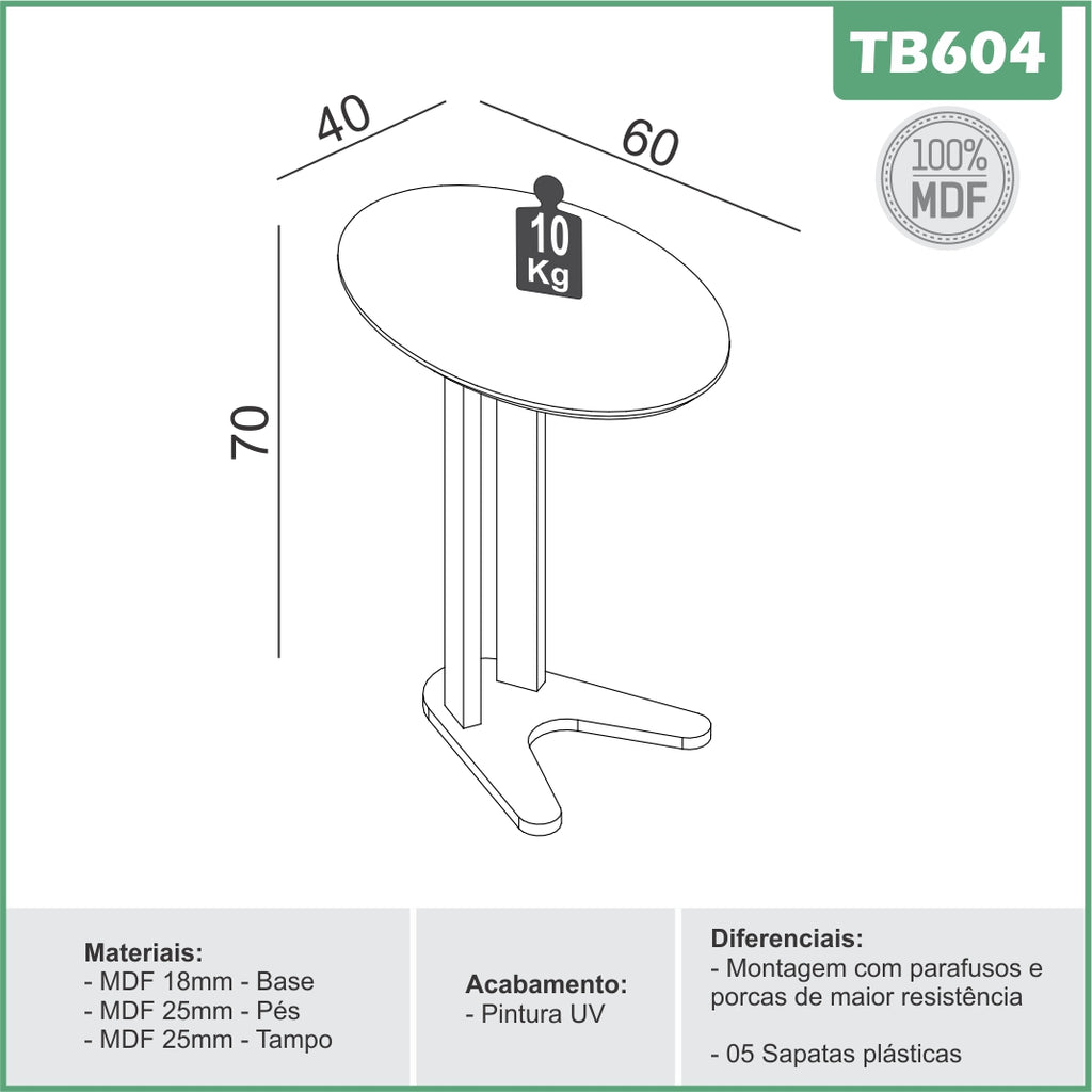 Mesa de Apoio Oval TB604 Dalla Costa Off White