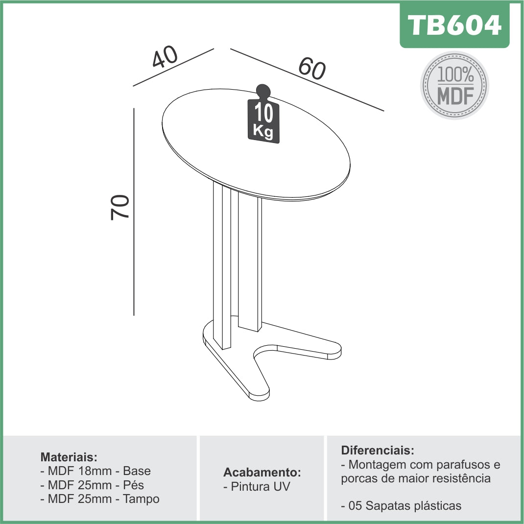 Mesa de Apoio Oval TB604 Dalla Costa Off White