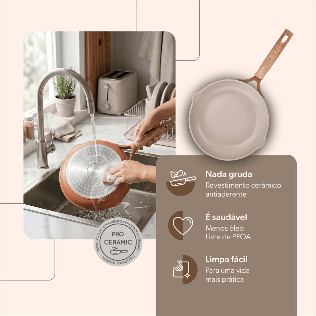 Jogo de Panelas Ceramic Life Brinox 5 Peças Indução Duna Terracota