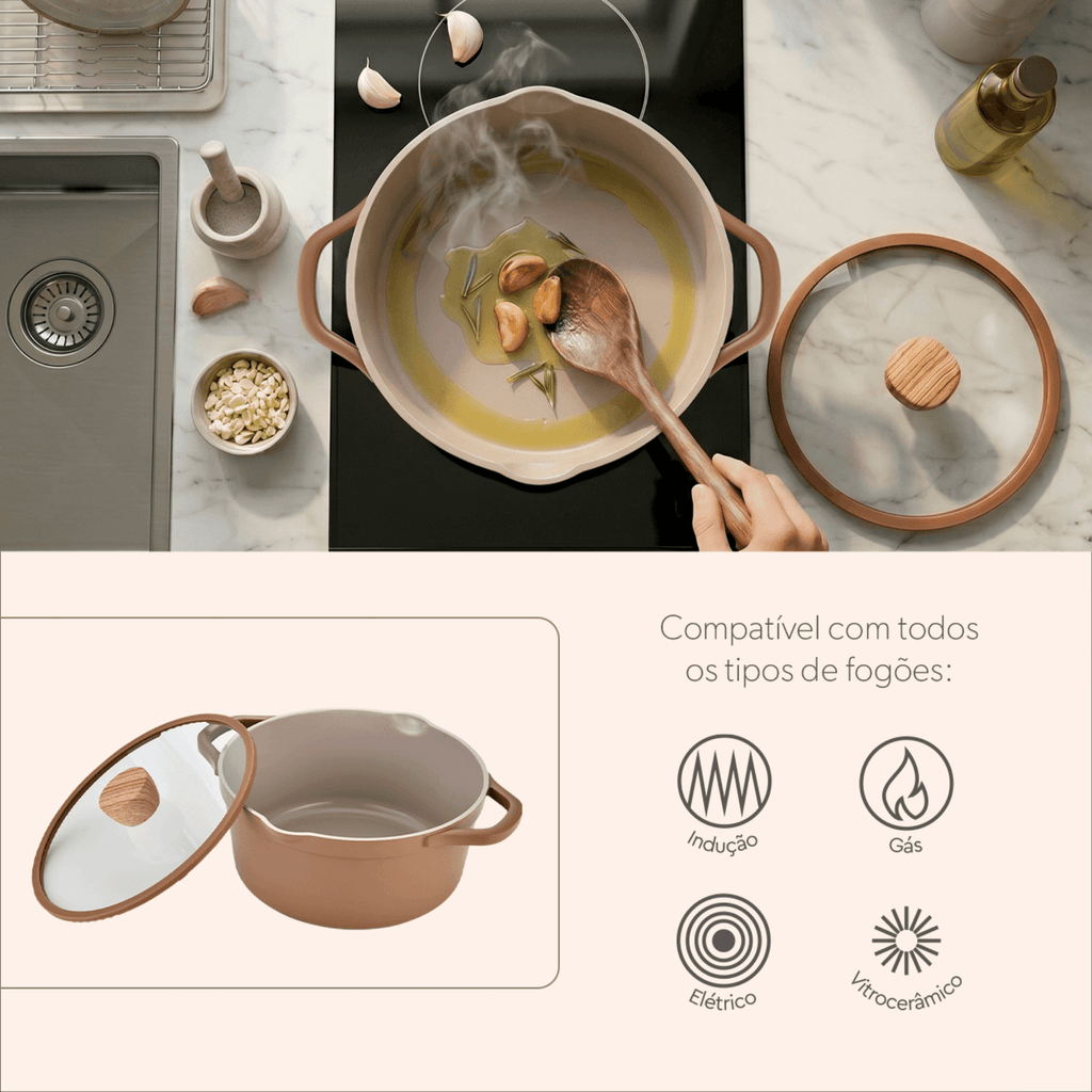Jogo de Panelas Ceramic Life Brinox 5 Peças Indução Duna Terracota