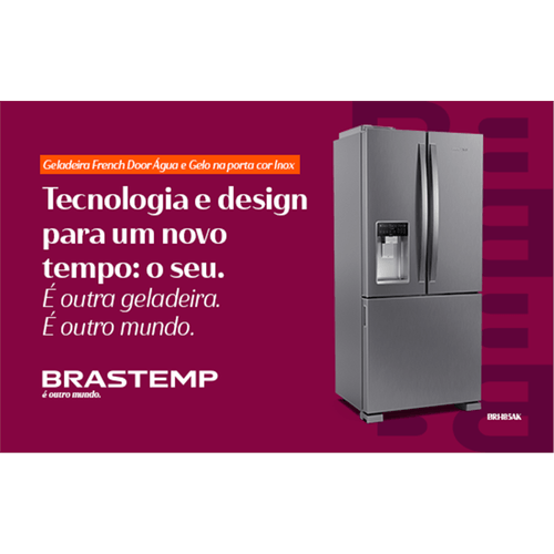 Refrigerador Brastemp 515L BRH85AK 3 Portas French Door Inverter Água e Gelo na Porta Cor Inox 220V