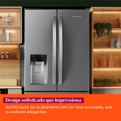Refrigerador Brastemp 515L BRH85AK 3 Portas French Door Inverter Água e Gelo na Porta Cor Inox 220V