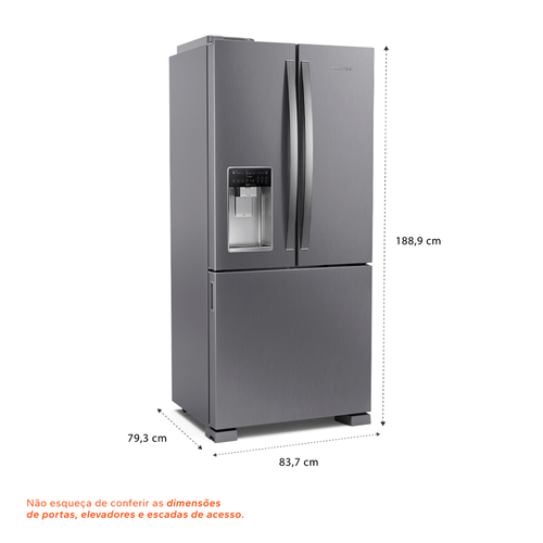 Refrigerador Brastemp 515L BRH85AK 3 Portas French Door Inverter Água e Gelo na Porta Cor Inox 220V