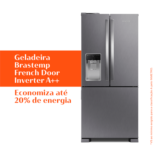 Refrigerador Brastemp 515L BRH85AK 3 Portas French Door Inverter Água e Gelo na Porta Cor Inox 220V