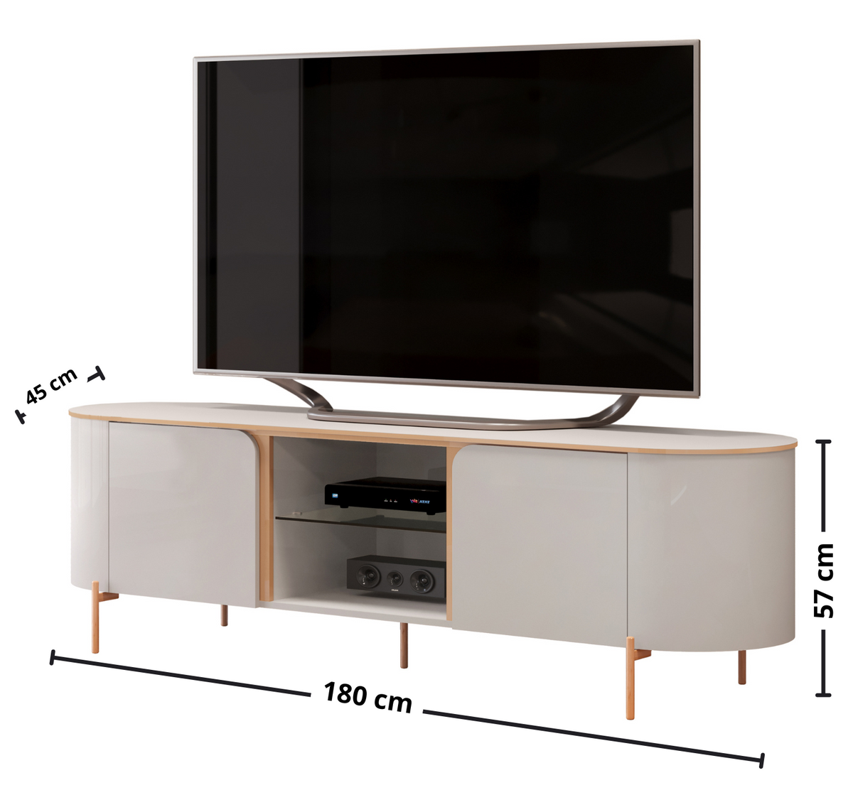 Rack Adele DJ Móveis 180cm 100% MDF Pés Dourados Off White
