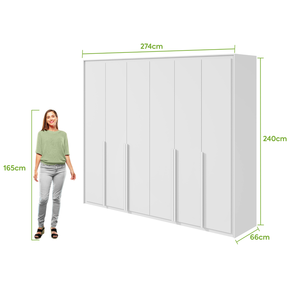 Roupeiro Imperatore Lopas  274cm 100% MDF 6 Portas com Puxador em Madeira Branco