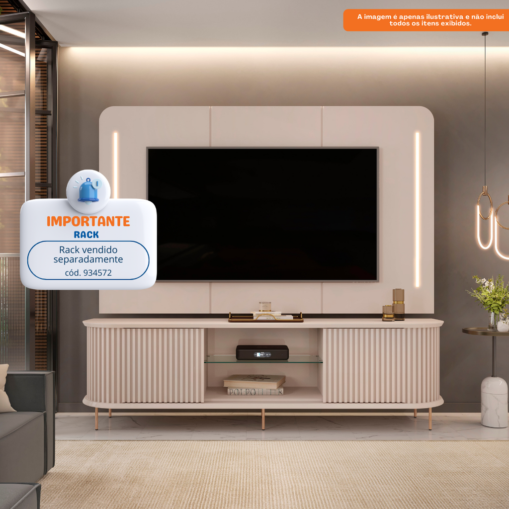 Painel Suspenso Atlas DJ Móveis 218cm com Led Off White