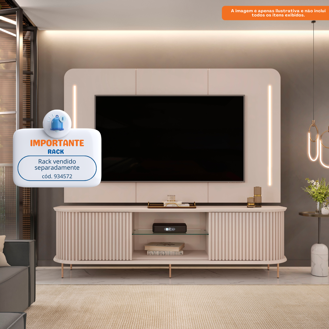 Painel Suspenso Atlas DJ Móveis 218cm com Led Off White